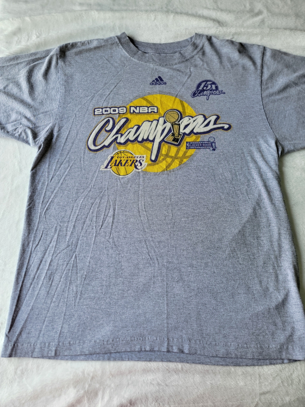 NBA Adidas Los Angeles Lakers Gray Yellow Champions Tee